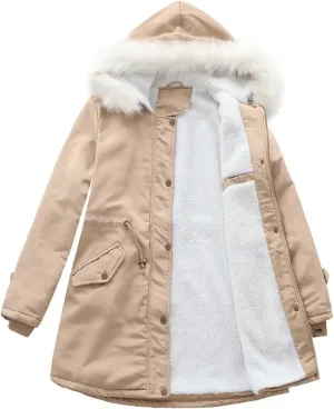 Women's Hooded Winter Coat Waterproof Warm Puffer Jacket Parka Faux Lamb Wool Lined Sherpa Thicken Jacket Outerwear