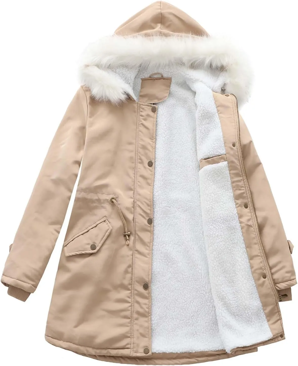 Women's Hooded Winter Coat Waterproof Warm Puffer Jacket Parka Faux Lamb Wool Lined Sherpa Thicken Jacket Outerwear