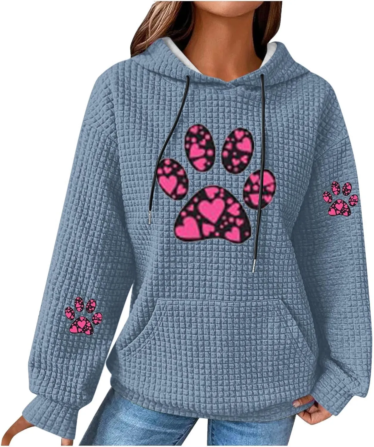 Womens Hoodies Cute Dog Paw Graphic Long Sleeve Pullover Tops Casual Crewneck Cute Funny Sweatshirts with Pockets
