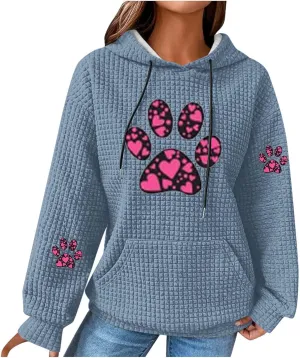 Womens Hoodies Cute Dog Paw Graphic Long Sleeve Pullover Tops Casual Crewneck Cute Funny Sweatshirts with Pockets