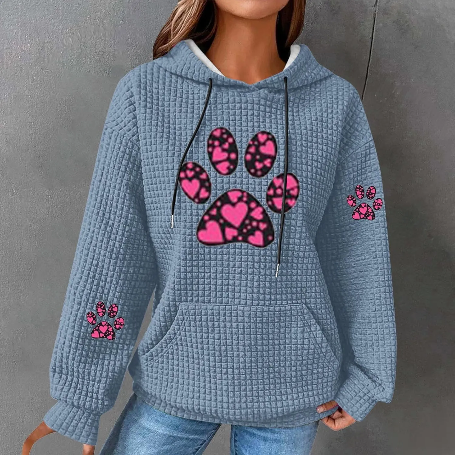 Womens Hoodies Cute Dog Paw Graphic Long Sleeve Pullover Tops Casual Crewneck Cute Funny Sweatshirts with Pockets