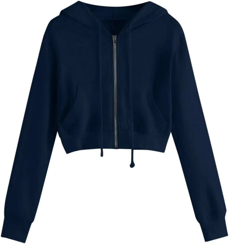 Womens Hoodies,Womens Zip Up Hoodie,Women's Long Sleeve Drop Shoulder Drawstring Crop Hoodie Sweatshirt Cropped Hoodies Long Sleeves Fleece Crop Top Sweatshirt with Hooded