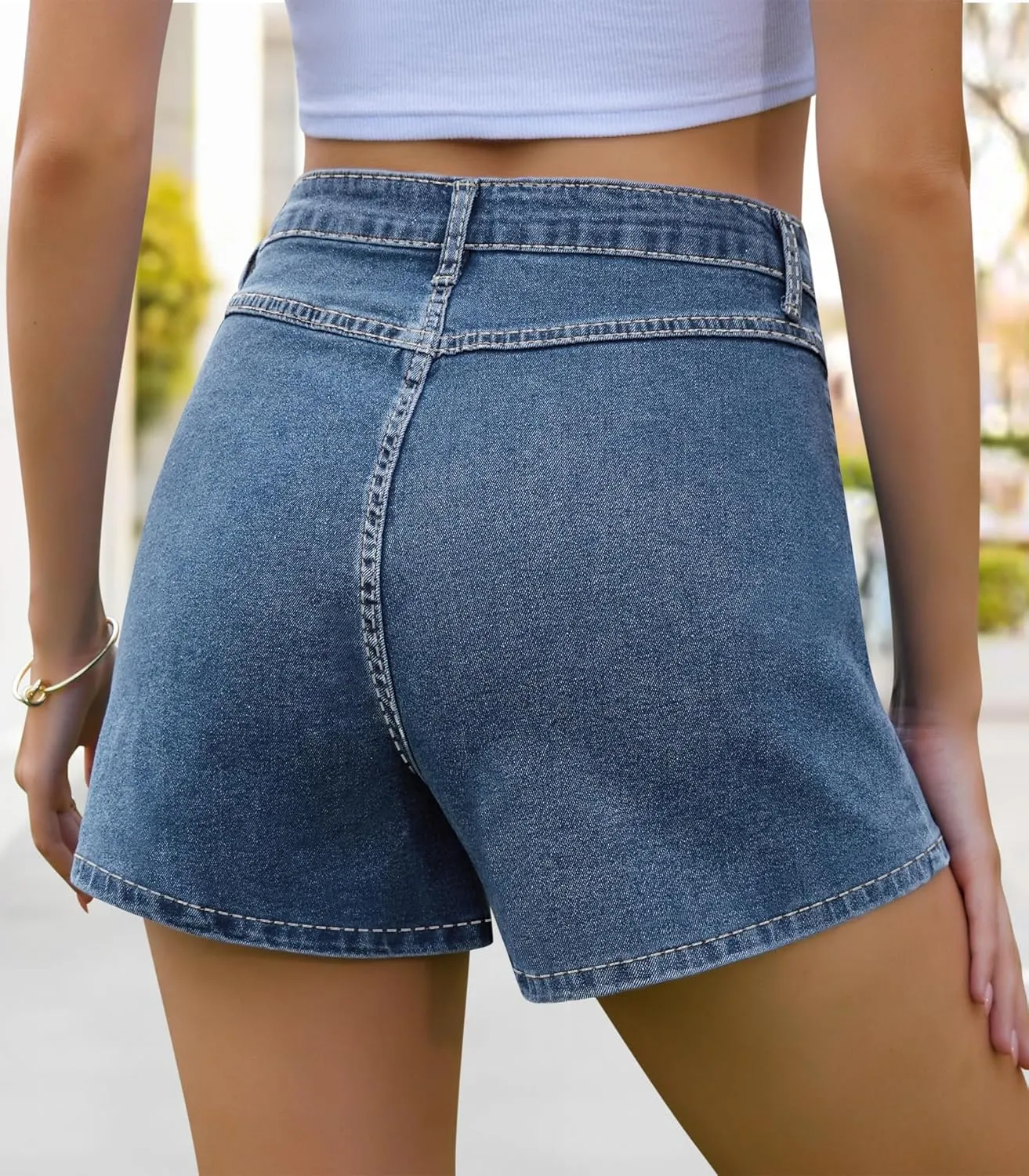 Womens Jean Shorts High Waisted Button Cute Summer Denim Shorts with Front Pockets