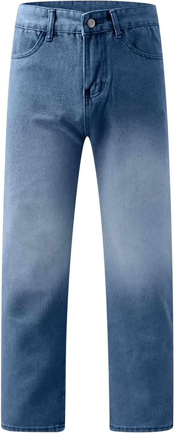 Womens Jeans High Waisted Stretchy Plus Size Pants for Women Tummy Control Black Baggy Jeans Straight Wide Leg