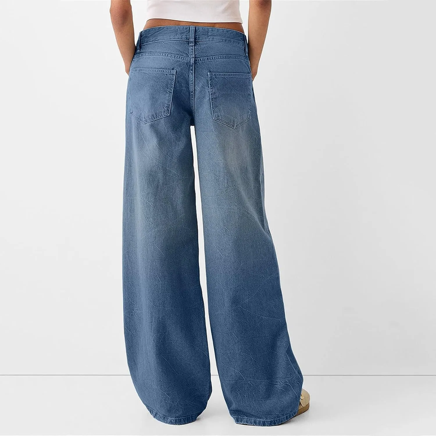 Womens Jeans High Waisted Stretchy Plus Size Pants for Women Tummy Control Black Baggy Jeans Straight Wide Leg