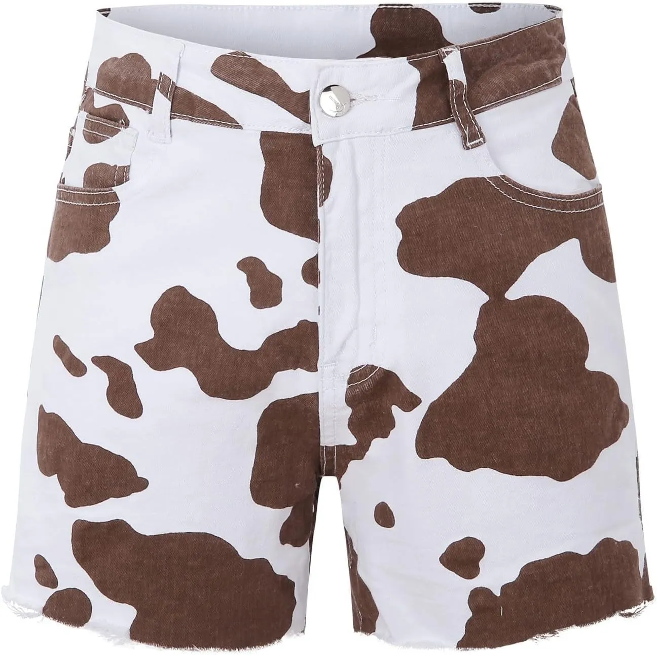 Women's Leopard Print Denim Shorts High Waisted Frayed Raw Hem Jean Short Fashion Summer Casual Hot Short with Pockets