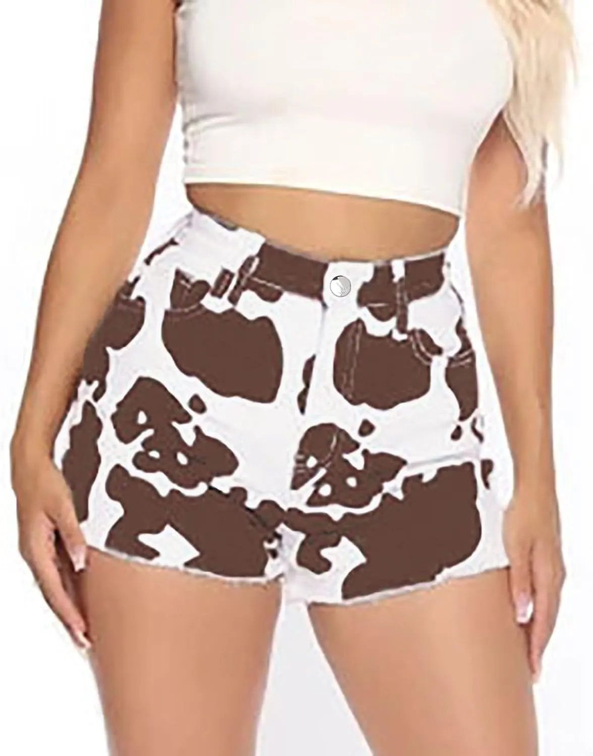 Women's Leopard Print Denim Shorts High Waisted Frayed Raw Hem Jean Short Fashion Summer Casual Hot Short with Pockets