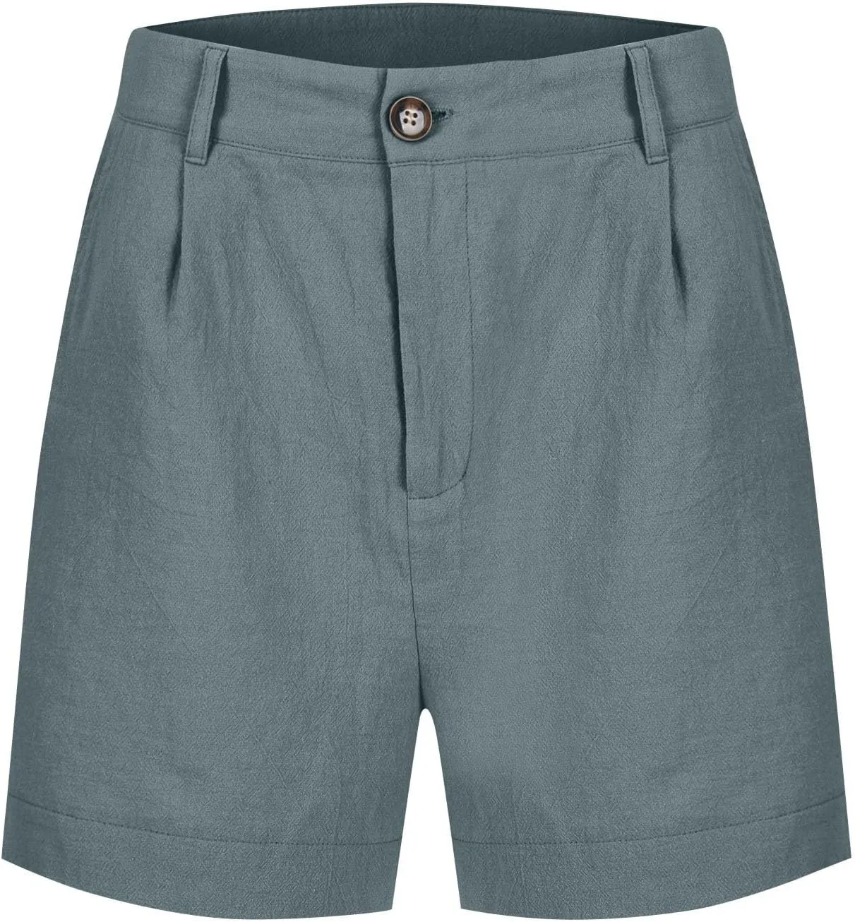 Womens Linen Business Shorts Front Button Baggy High Waist Pleated Shorts Lightweight Casual Work Short with Pockets