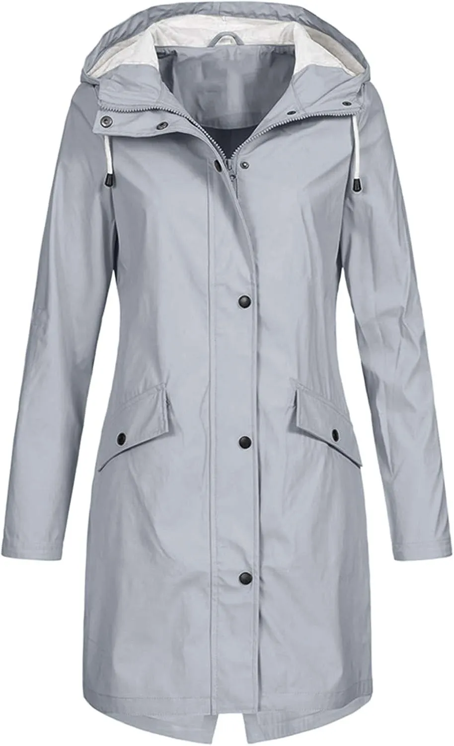 Womens Long Hooded Rain Jackets Outdoors Raincoat Windbreaker Waterproof Lightweight Outdoor Hooded Trench Coats Plus Size