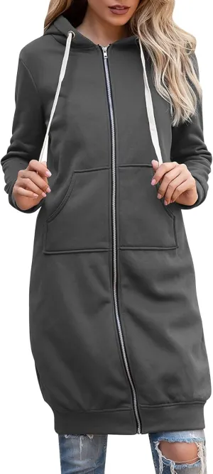 Womens Long Hoodies Tunic Winter Fleece Jackets Knitted Casual Sweatshirt Zip Up Hoodies Casual Full Zip Up Hoodie