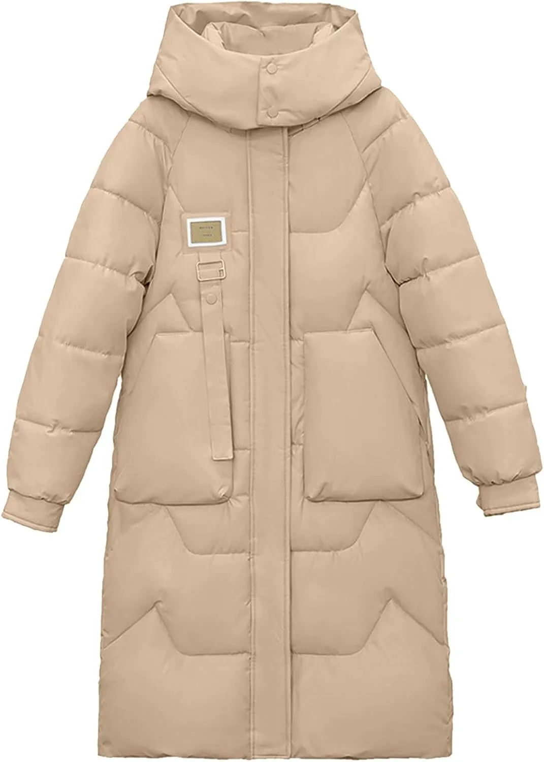 Women's Longer Length Cocoon Puffer Coat,Full Zip Hoodies Stand Collar Jacket Women Quilted Padded Coat Winter Outerwear
