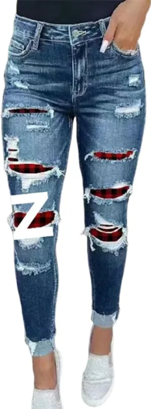 Women's Multicolor High Waisted Jeans for Women Spring Autumn Ripped Stretch Skinny Butt Lifting Jeans Pants
