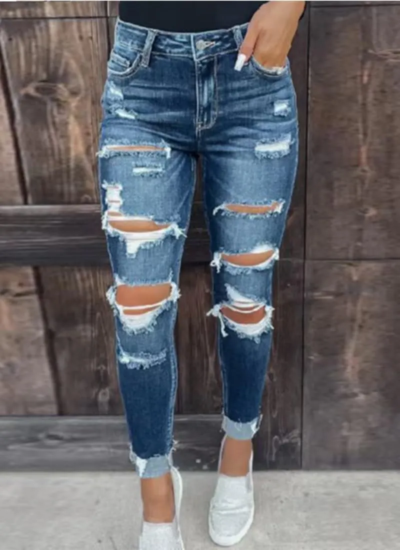 Women's Multicolor High Waisted Jeans for Women Spring Autumn Ripped Stretch Skinny Butt Lifting Jeans Pants