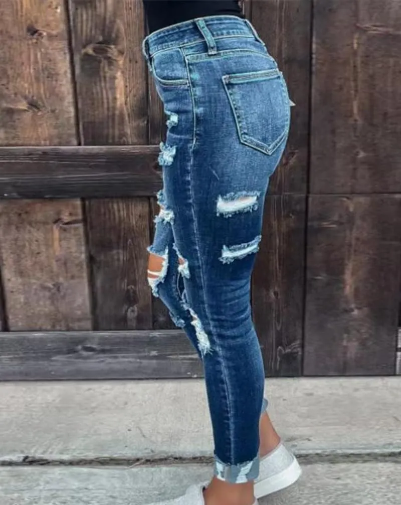Women's Multicolor High Waisted Jeans for Women Spring Autumn Ripped Stretch Skinny Butt Lifting Jeans Pants