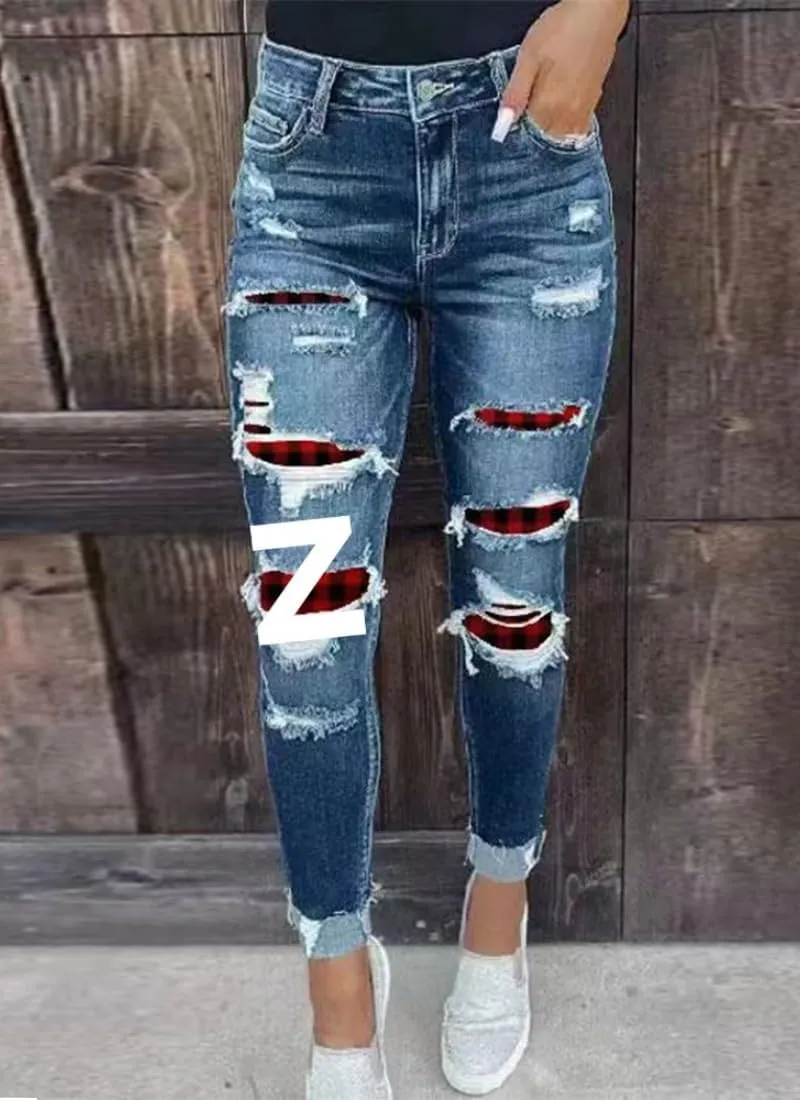 Women's Multicolor High Waisted Jeans for Women Spring Autumn Ripped Stretch Skinny Butt Lifting Jeans Pants