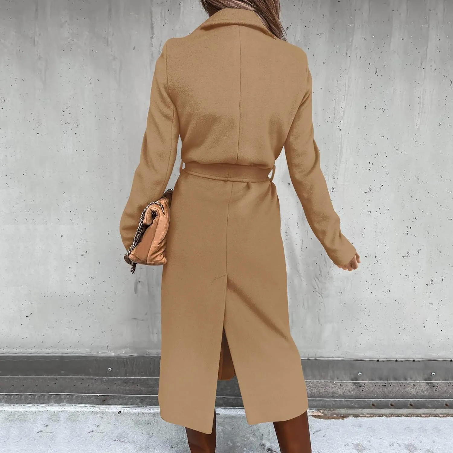 Womens Open Front Long Coat 2024 Fall Plus Size Wool Blend Jackets Classic Belted Formal Outerwear Casual Fashion Coats