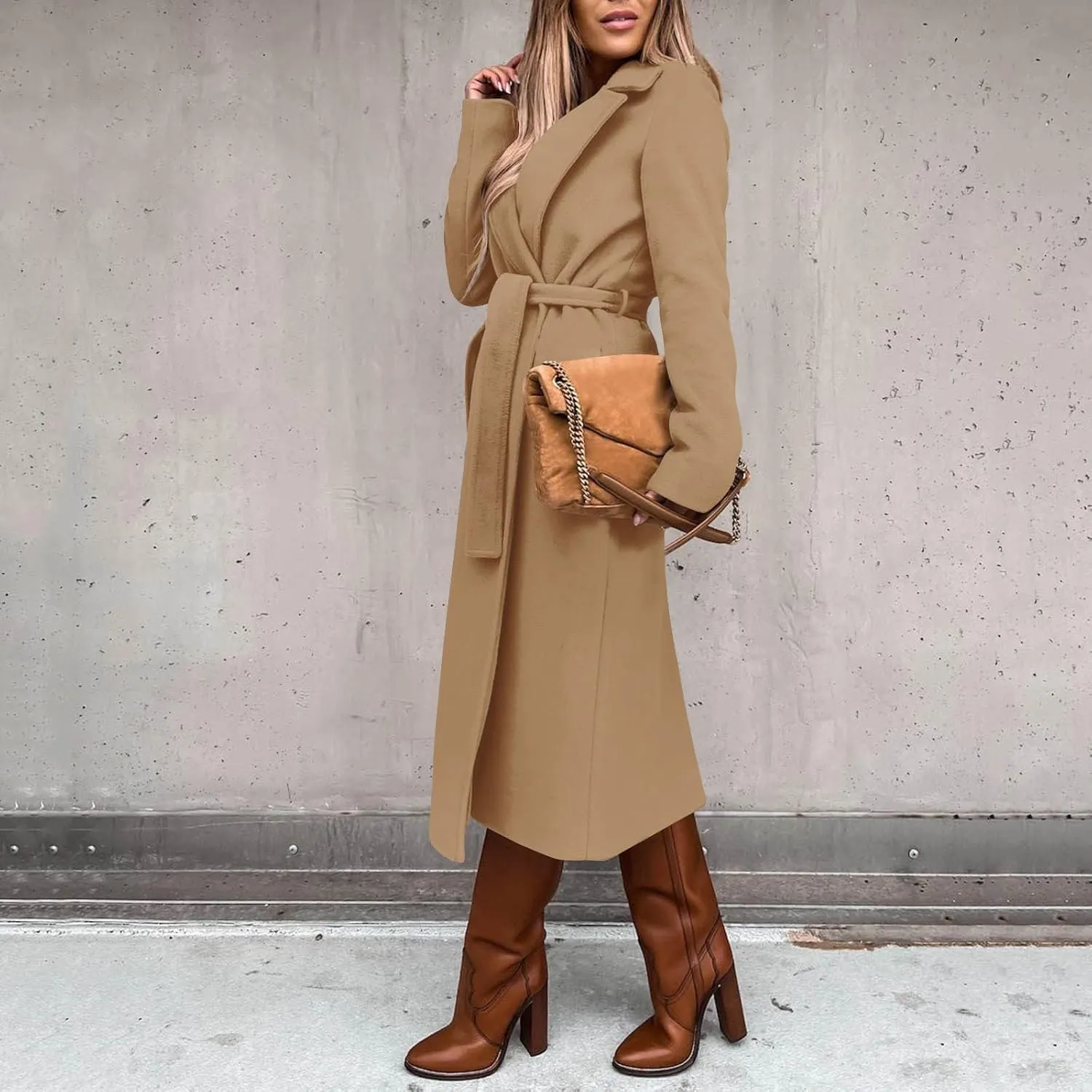 Womens Open Front Long Coat 2024 Fall Plus Size Wool Blend Jackets Classic Belted Formal Outerwear Casual Fashion Coats