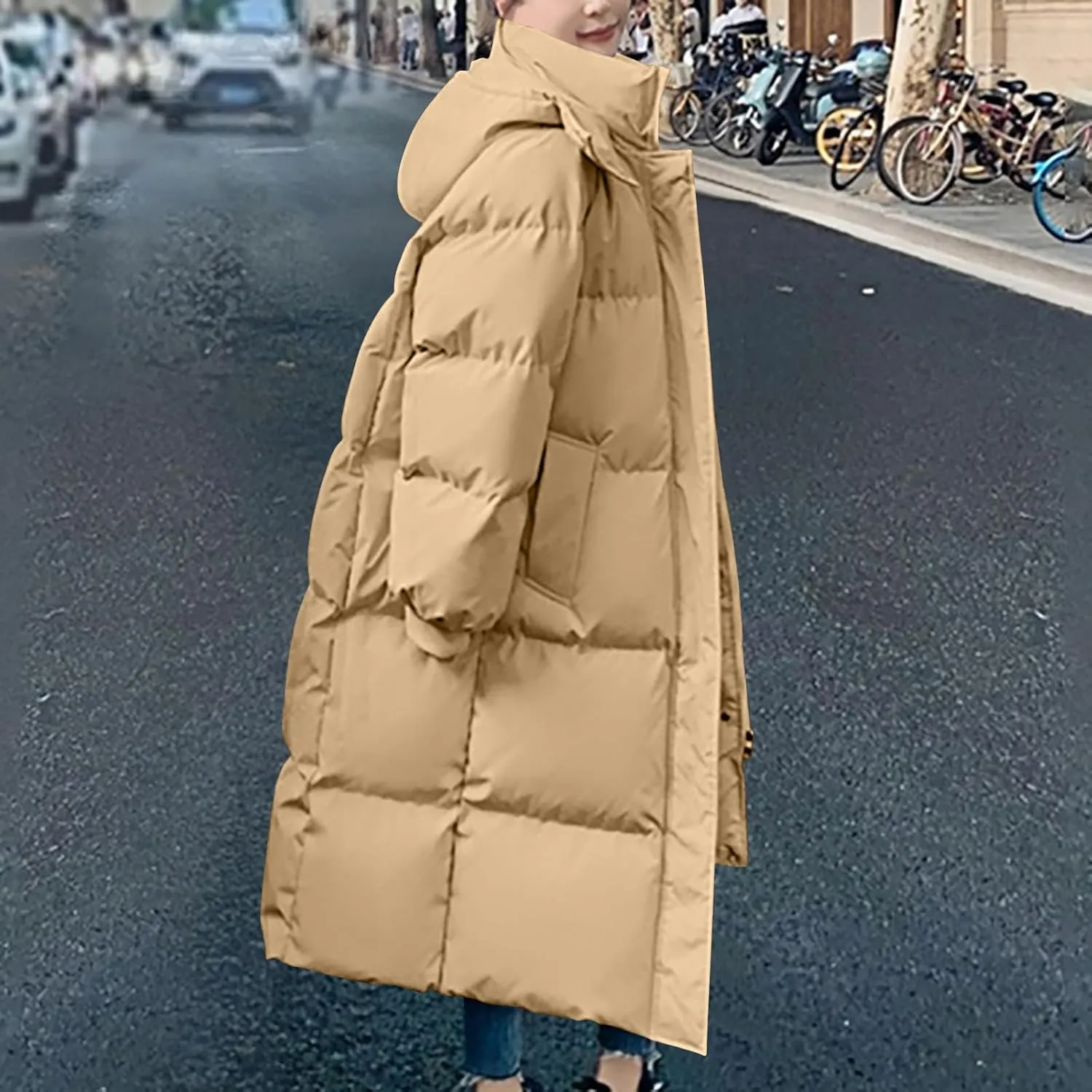 Women's Quilted Lightweight Jackets Winter Long Puffer Jacket Full-Zip Windproof Trench Coat Fashion Hooded down Coats