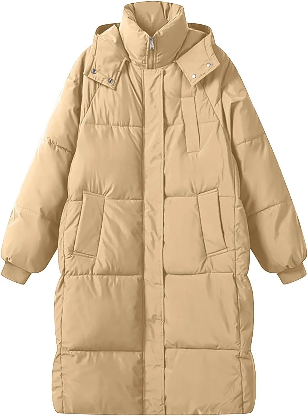 Women's Quilted Lightweight Jackets Winter Long Puffer Jacket Full-Zip Windproof Trench Coat Fashion Hooded down Coats