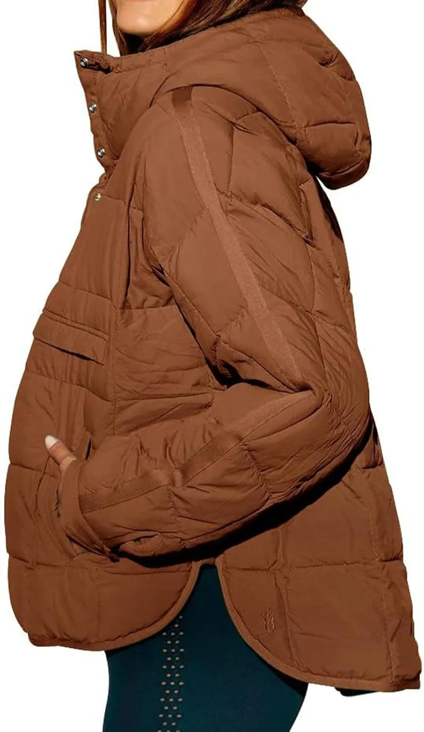 Women's Quilted Pullover Puffer Jacket Oversized Long Hooded Coats Winter Warm Lightweight Outwear with Pocket