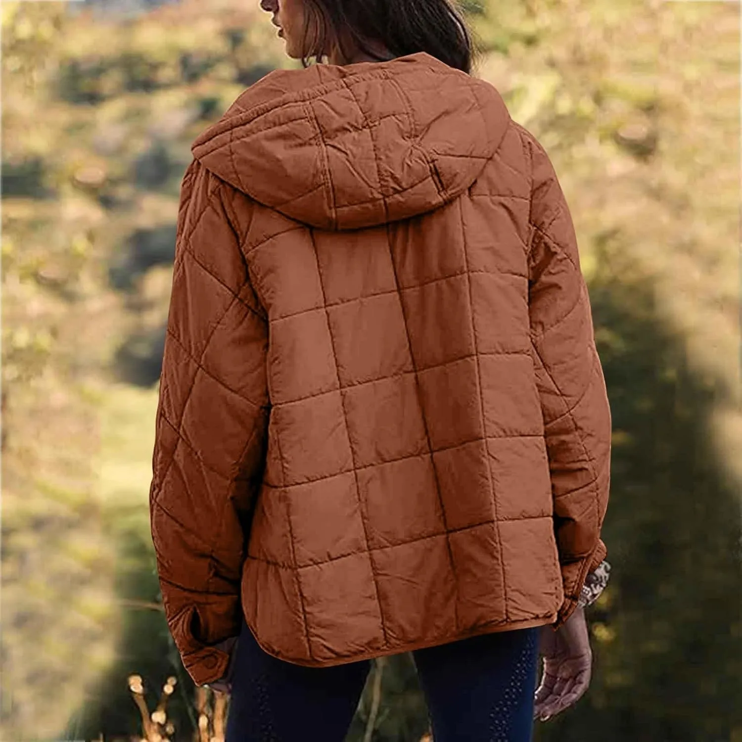 Women's Quilted Pullover Puffer Jacket Oversized Long Hooded Coats Winter Warm Lightweight Outwear with Pocket