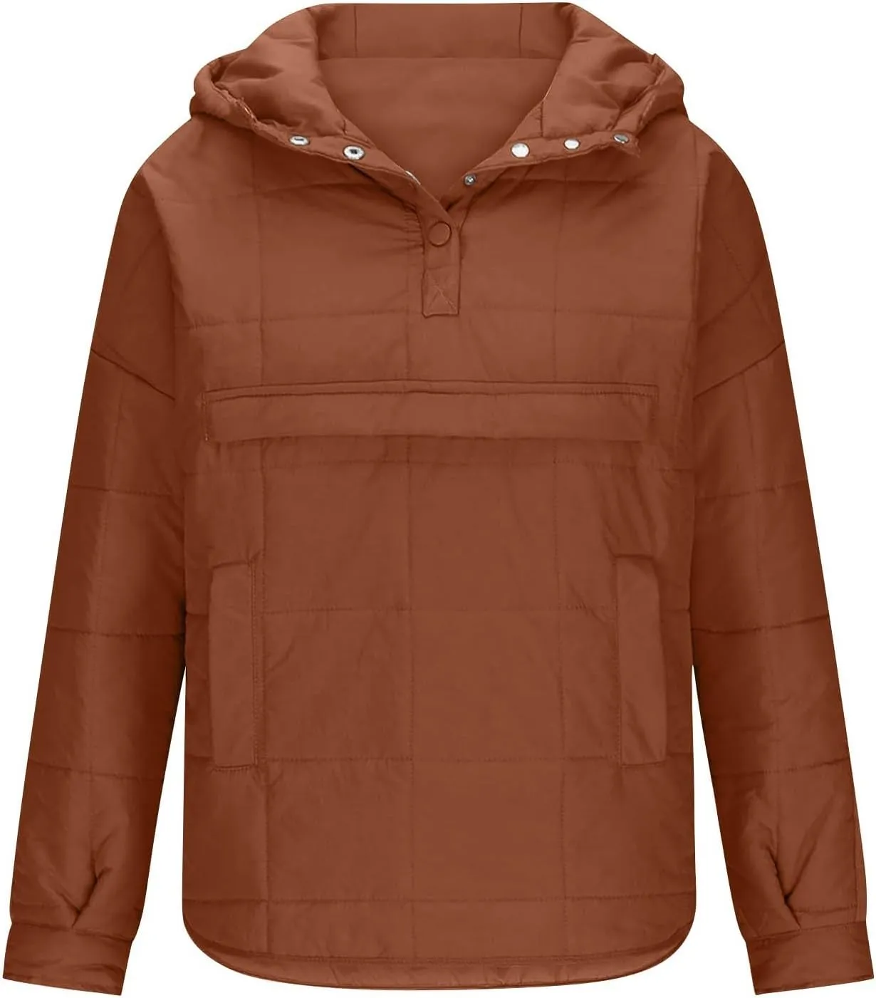 Women's Quilted Pullover Puffer Jacket Oversized Long Hooded Coats Winter Warm Lightweight Outwear with Pocket