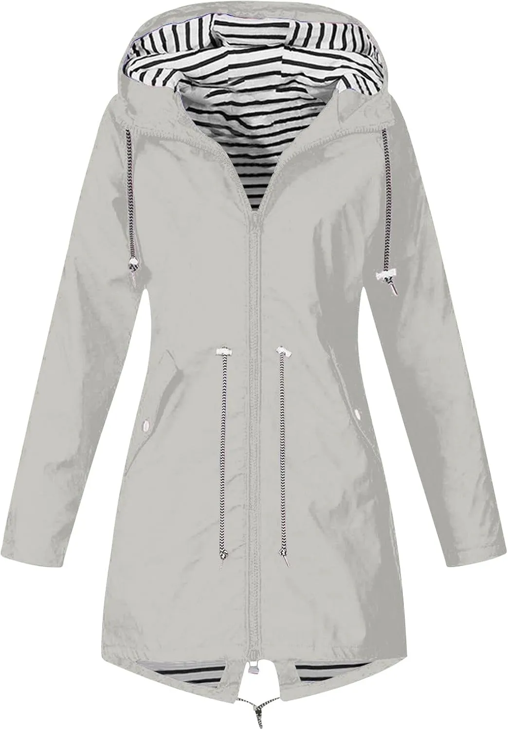 Womens Rain Coat Waterproof Dressy Zip Up Rain Jacket with Pockets Button Fall Raincoat Windbreaker with Hood