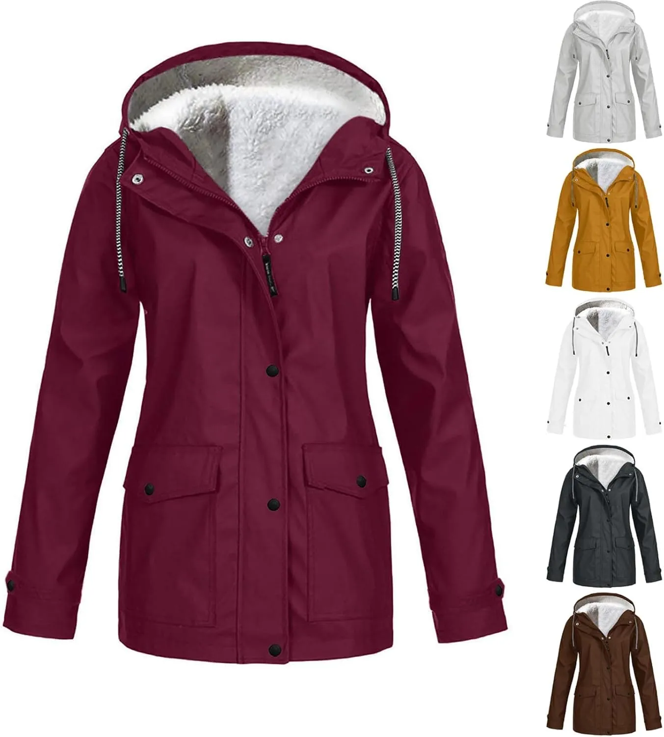 Women's Raincoats Plus Size Fleece-Lined Jacket Waterproof Winter Ski Jacket Outdoor Hooded Hiking Coats Windbreaker
