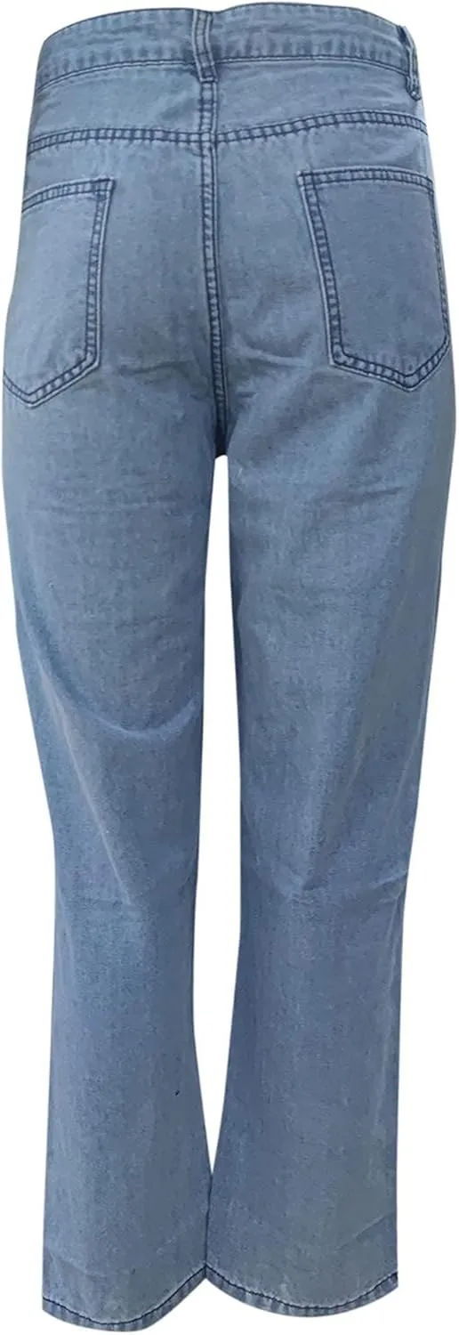 Women's Ripped Boyfriends Jeans High Waist Wide Leg Denim Pants Vintage Loose Distressed Straight Jeans with Pockets