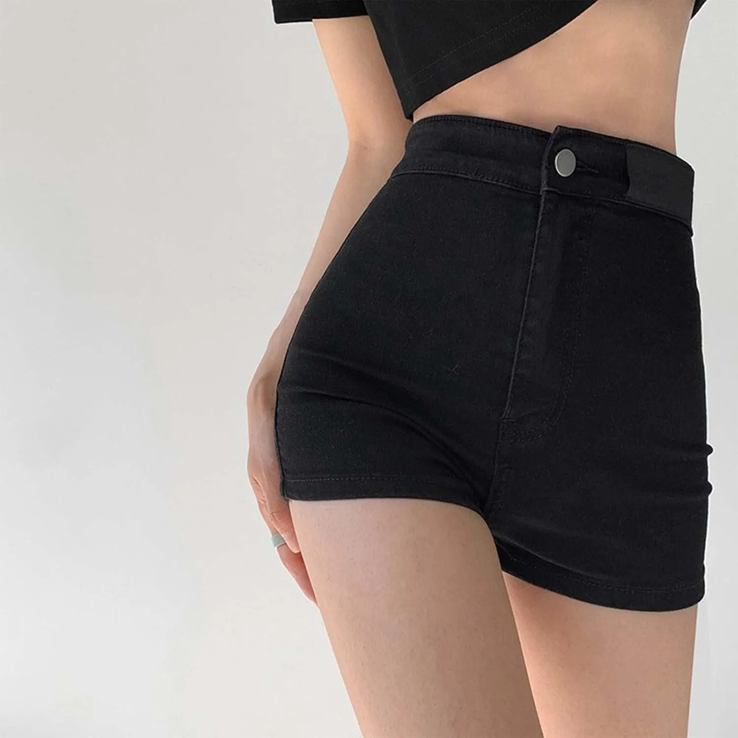 Women's Skinny Jean Shorts Summer High Waisted Stretchy Folded Hem Denim Shorts Lightweight Silm-Fit Sexy Hot Short