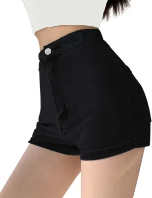 Women's Skinny Jean Shorts Summer High Waisted Stretchy Folded Hem Denim Shorts Lightweight Silm-Fit Sexy Hot Short