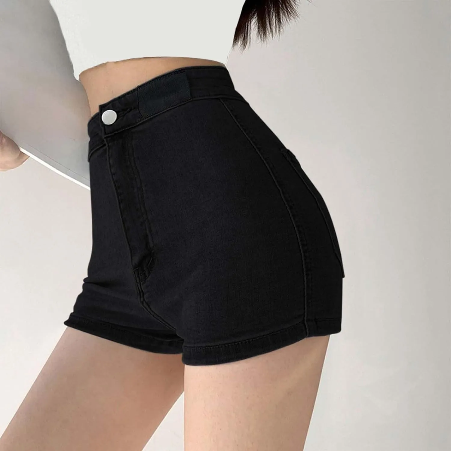 Women's Skinny Jean Shorts Summer High Waisted Stretchy Folded Hem Denim Shorts Lightweight Silm-Fit Sexy Hot Short