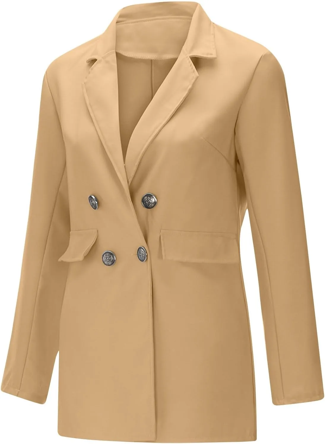Womens Solid Color Casual Long Sleeve Lapel Double Breasted Open Front Blazer Jacket Lady Business Work Suit Jacket