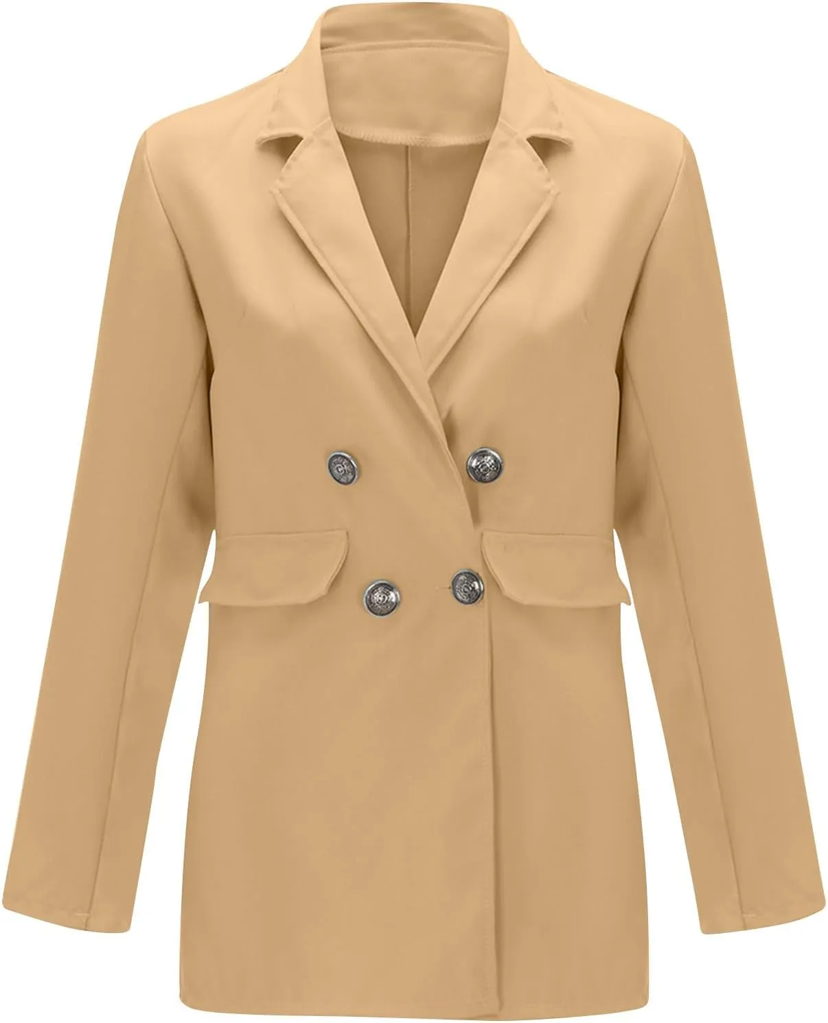 Womens Solid Color Casual Long Sleeve Lapel Double Breasted Open Front Blazer Jacket Lady Business Work Suit Jacket