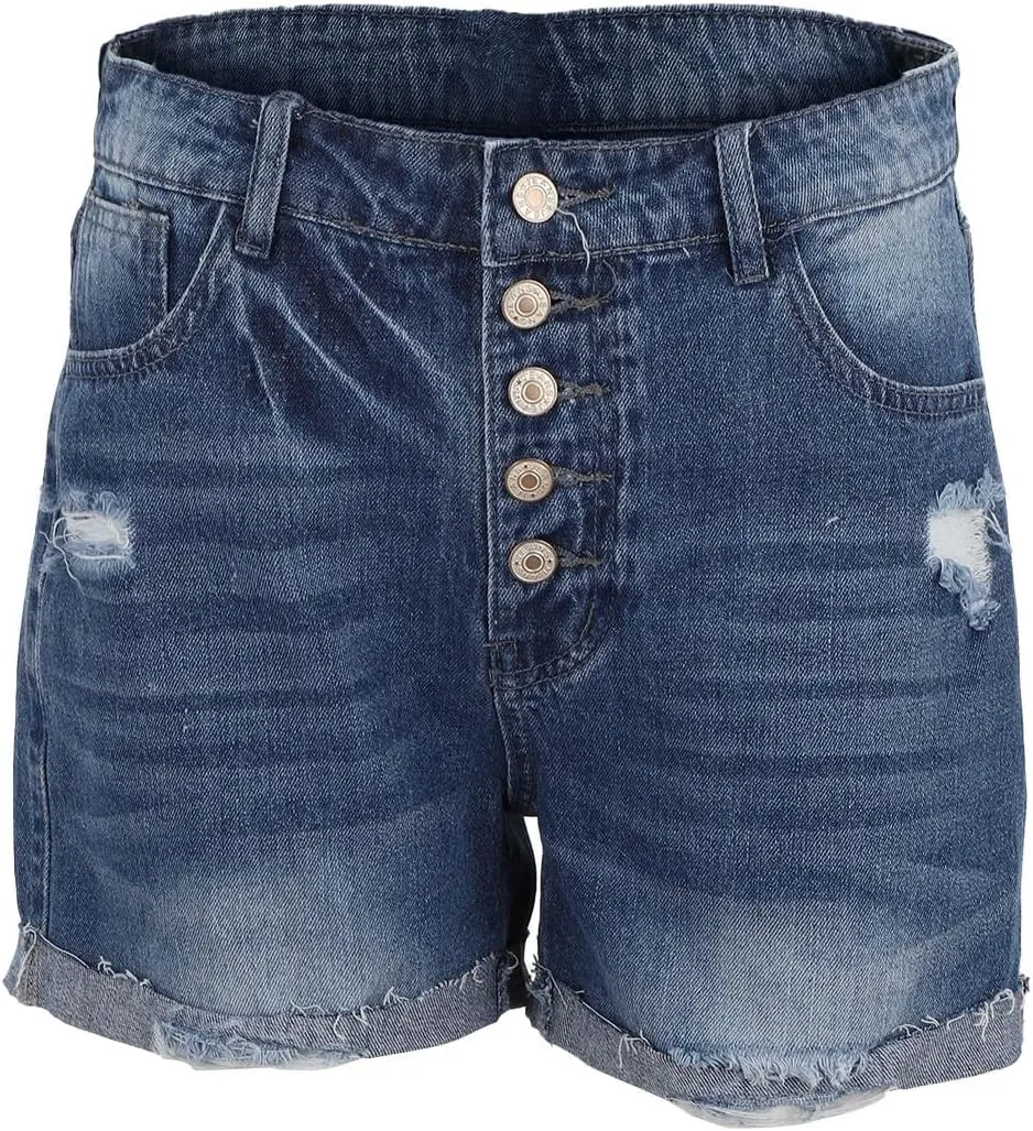 Womens Split Hem High Waist Denim Skorts Skirt Shorts Button Ripped Jeans Skort Fringed Distressed Denim Mini Pant