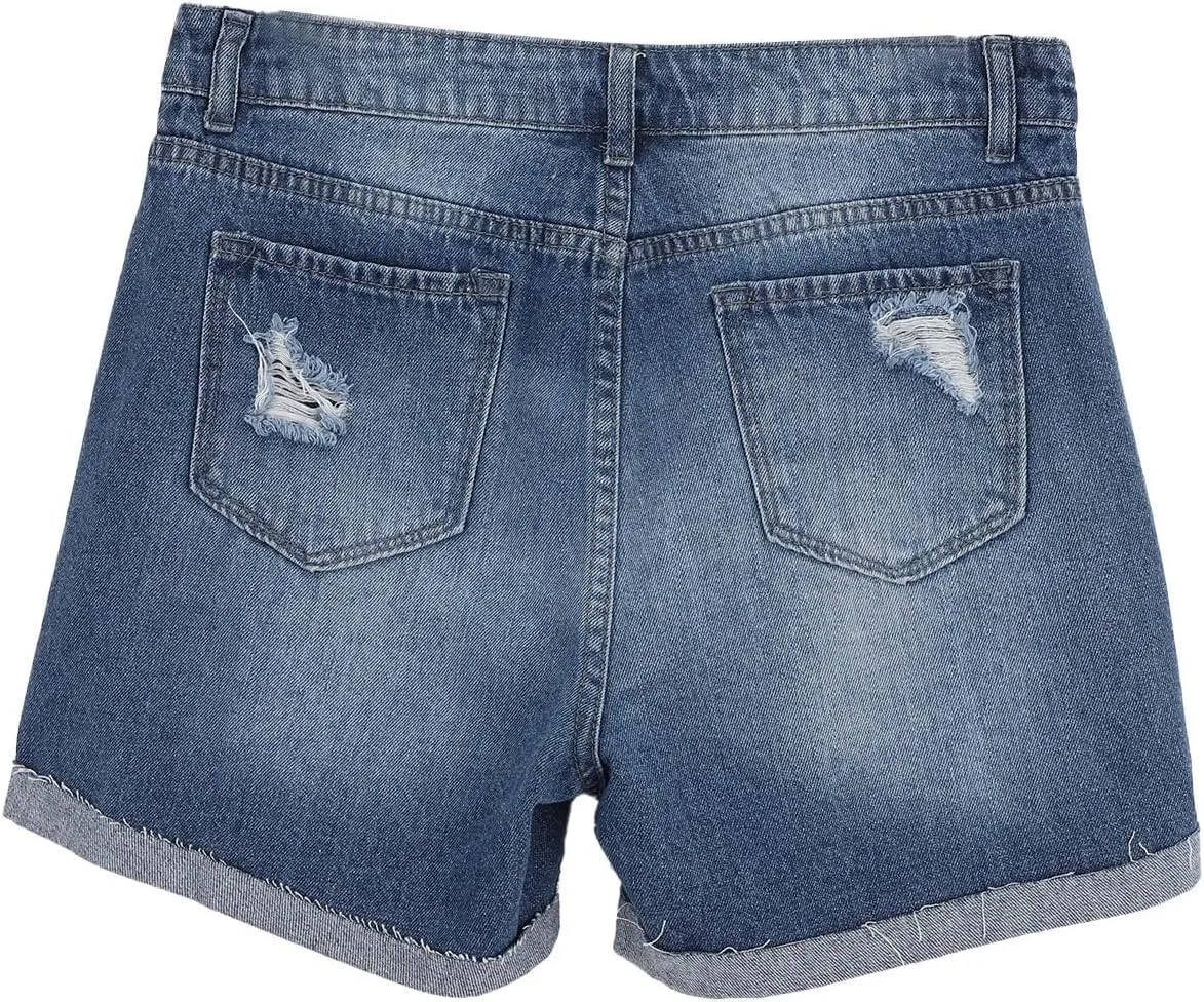 Womens Split Hem High Waist Denim Skorts Skirt Shorts Button Ripped Jeans Skort Fringed Distressed Denim Mini Pant