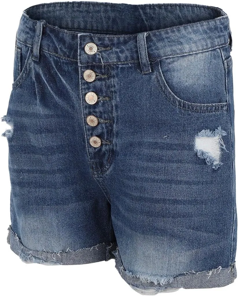 Womens Split Hem High Waist Denim Skorts Skirt Shorts Button Ripped Jeans Skort Fringed Distressed Denim Mini Pant