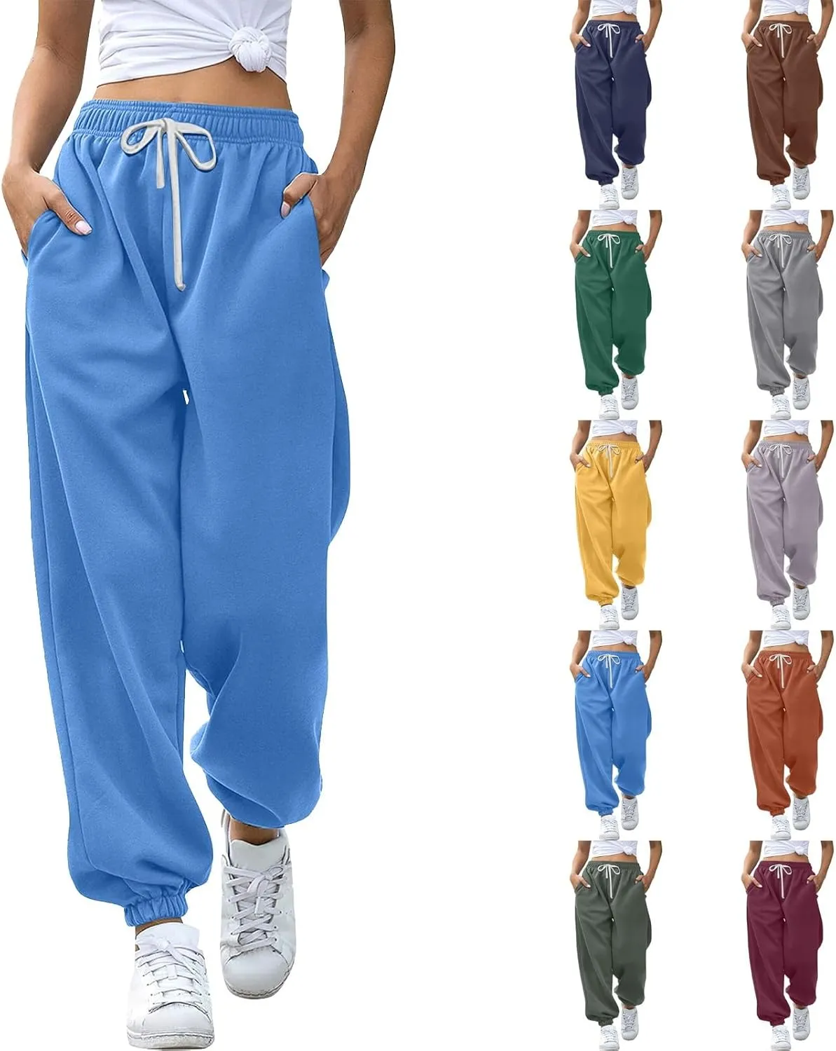 Womens Sweatpants High Waisted Baggy Workout Jogger Pants with Pockets Trousers Fall Clothes for Women 2024