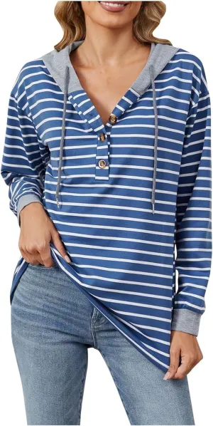 Womens Sweatshirts and Hoodies Comfy Trendy Patchwork Pullover Shirts Loose Button Up Casual Tunic Tops Fall Fashion