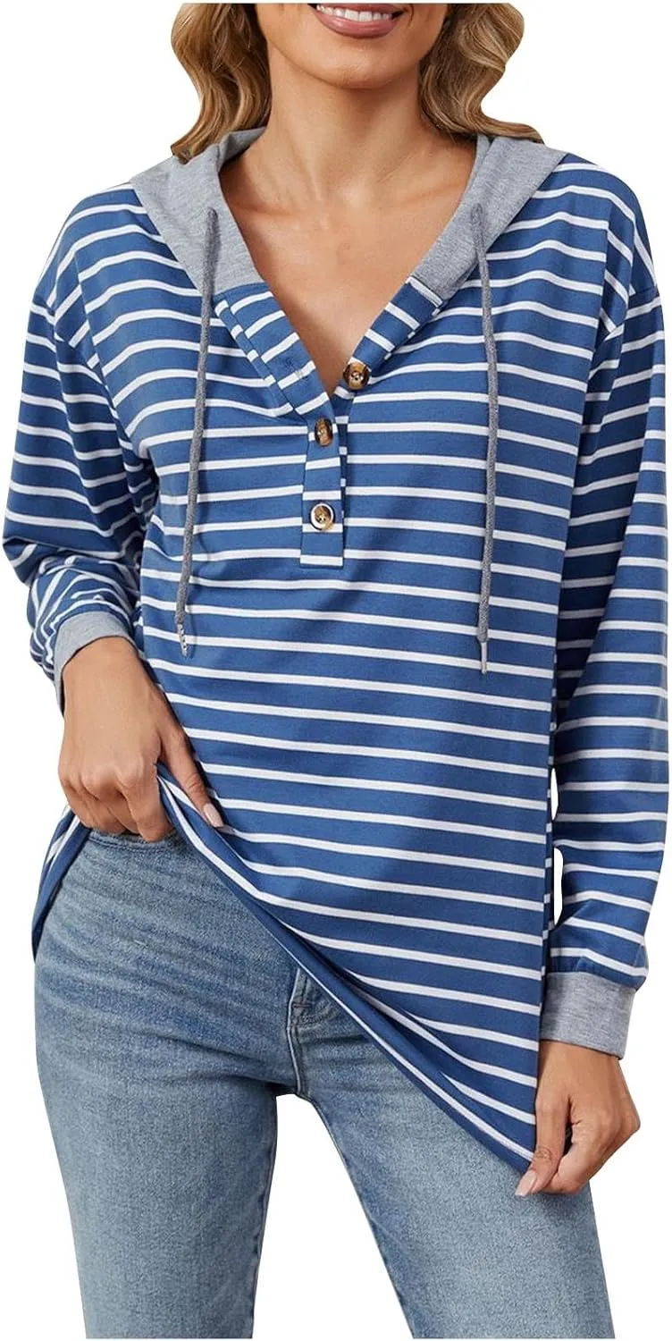 Womens Sweatshirts and Hoodies Comfy Trendy Patchwork Pullover Shirts Loose Button Up Casual Tunic Tops Fall Fashion