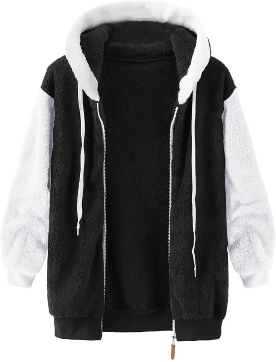 Womens Winter Jacket Coats Pockets Cute Hooded Pullover Sweatershirt Solid Artificial Wool Thermal Sweatshirt Long