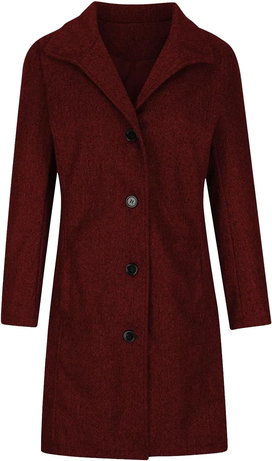 Women's Winter Wool Blend Pea Coat Single Breasted Stand Collar Casual Trench Coat Overcoat with Pockets