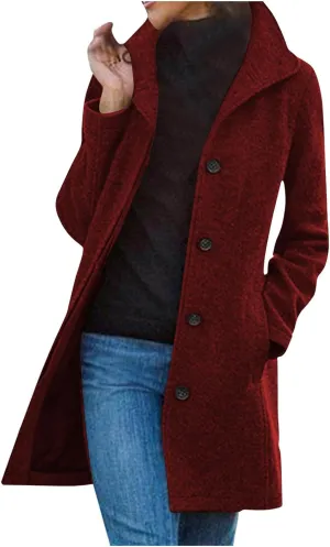 Women's Winter Wool Blend Pea Coat Single Breasted Stand Collar Casual Trench Coat Overcoat with Pockets