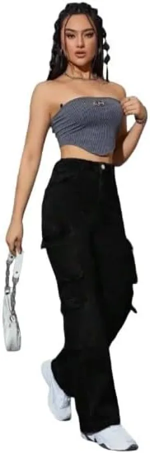 Women's Y2K High Waist Multi-Pocket Straight Leg Cargo Jeans - Casual Denim Pants