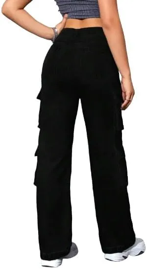 Women's Y2K High Waist Multi-Pocket Straight Leg Cargo Jeans - Casual Denim Pants