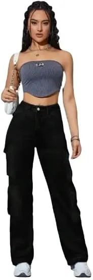 Women's Y2K High Waist Multi-Pocket Straight Leg Cargo Jeans - Casual Denim Pants