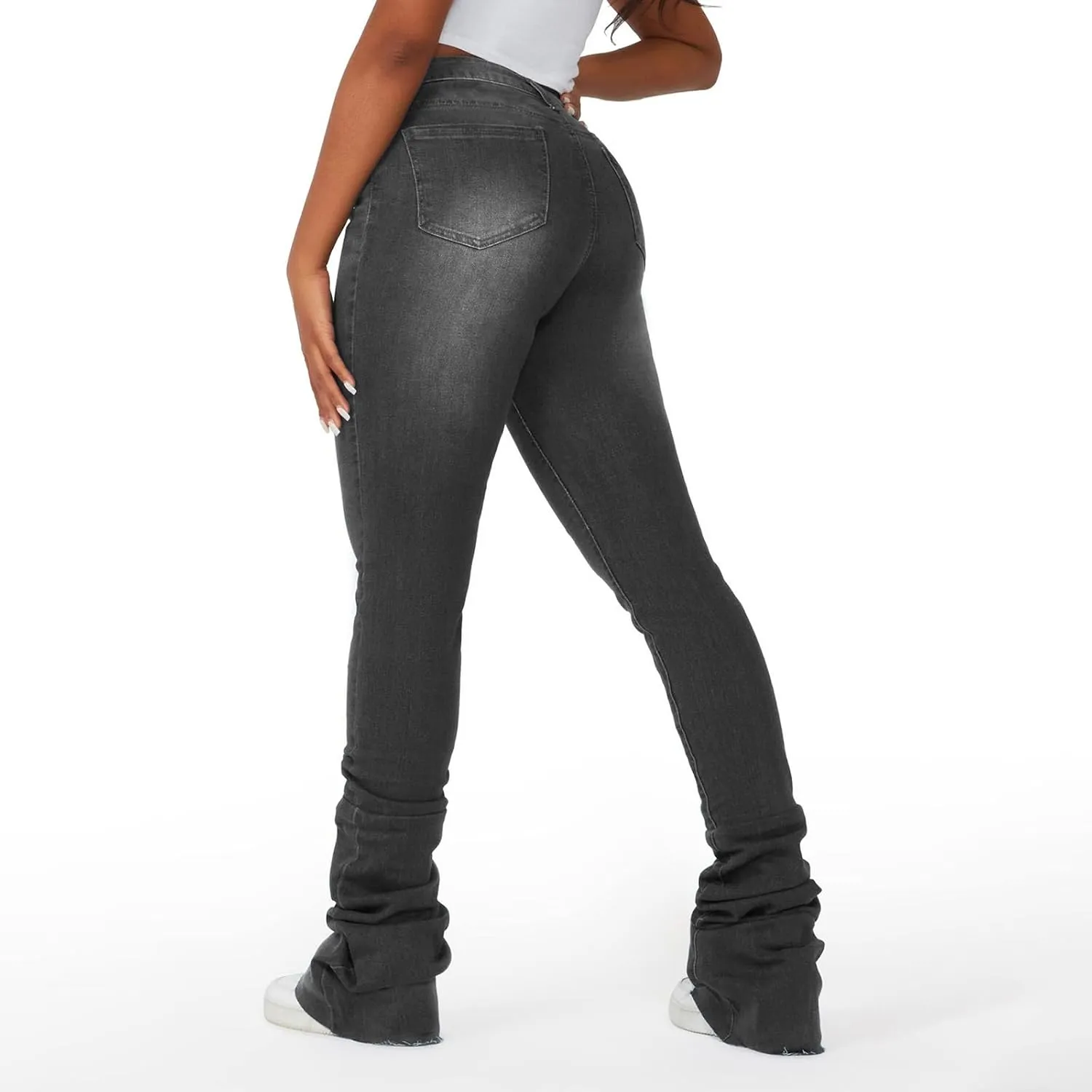 Women's Y2K Stacked Jeans Fashion Ripped High Waisted Bootcut Denim Pants Skinny Stretchy Jeans Streetwear Trousers