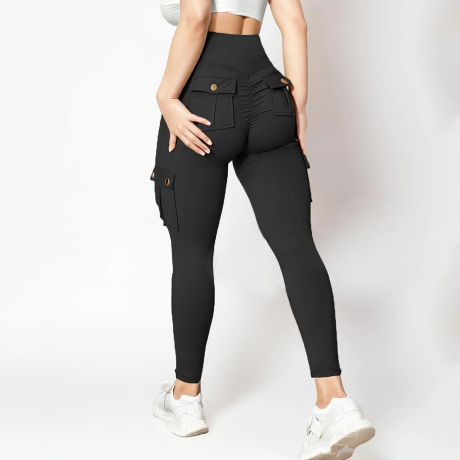 Womens Yoga Pants with Pockets High Waist Long Flare Leggings Classic Fit Jeans Multi Pockets Cargo Pants