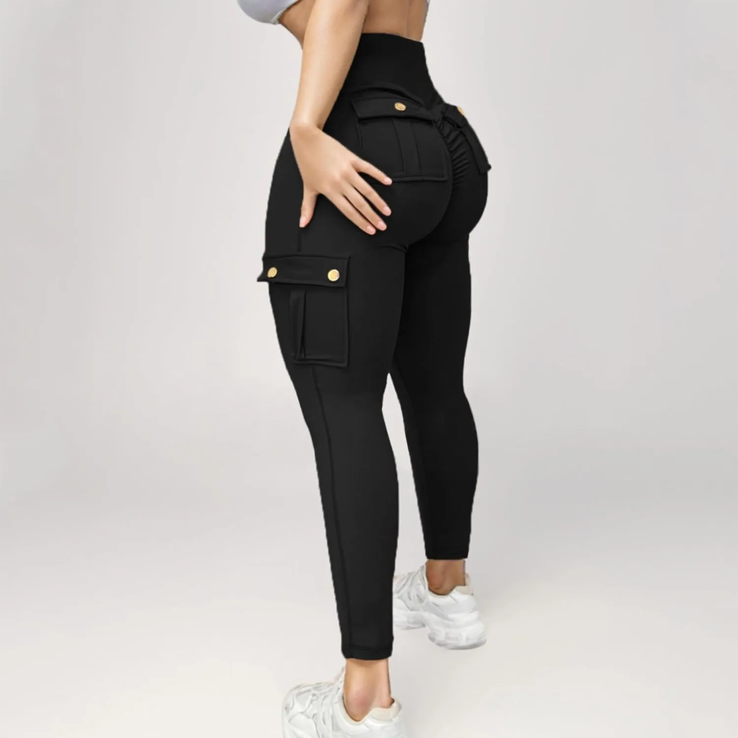Womens Yoga Pants with Pockets High Waist Long Flare Leggings Classic Fit Jeans Multi Pockets Cargo Pants