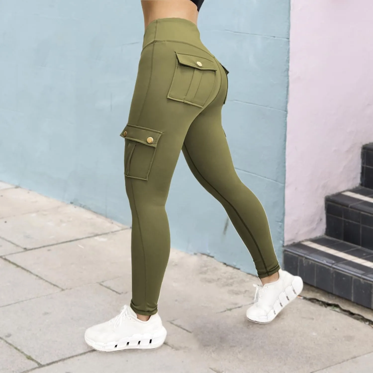 Womens Yoga Pants with Pockets High Waist Long Flare Leggings Classic Fit Jeans Multi Pockets Cargo Pants